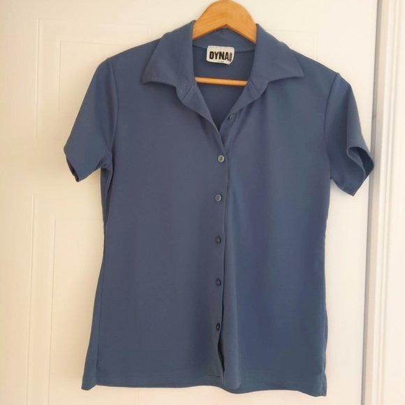 ✅ Bundle 3 Tops for $10 - Short Sleeved Blue Button Down Blouse - Size L - Picture 1 of 5